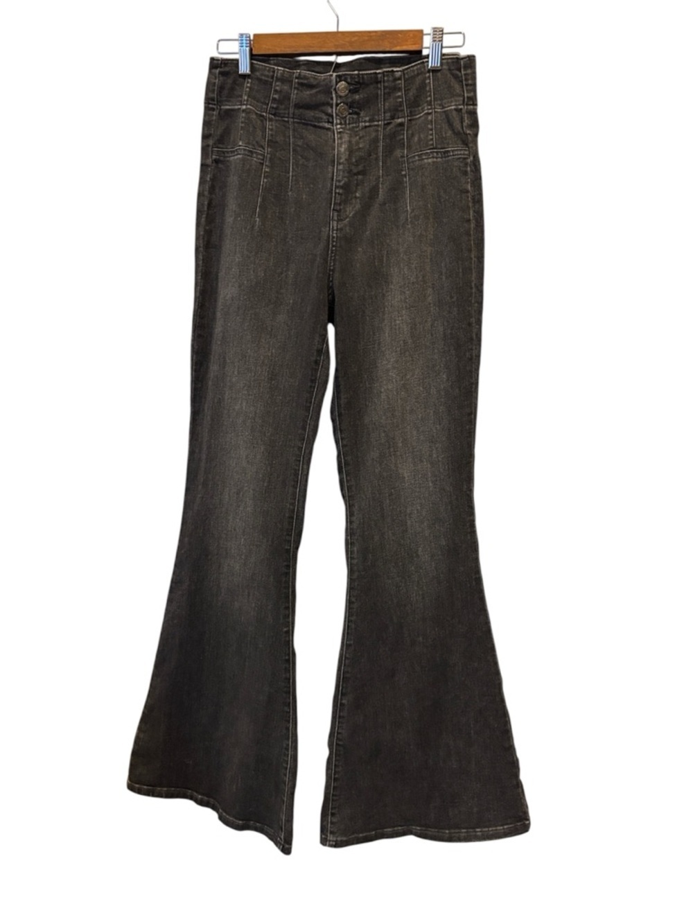 Francesca’s Harper Heritage High Rise Flare Black Denim Jeans Size 28